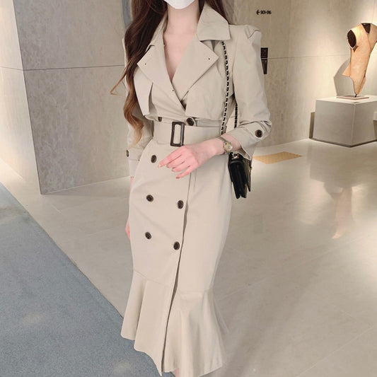 Women's Elegance Suit Collar Double Breasted Lace-Up Dress