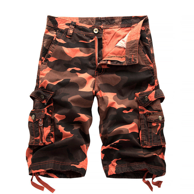 Men's Cotton Loose Casual Five Point Camo Multi Pocket Cargo Shorts