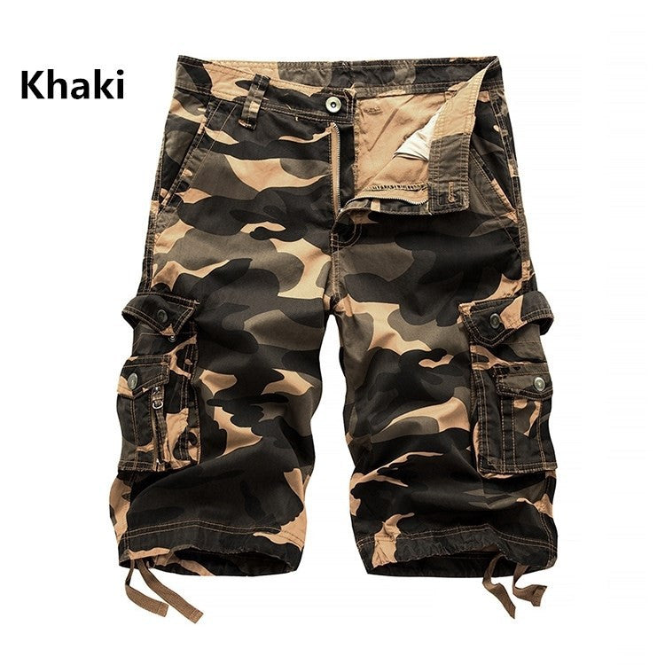 Men's Cotton Loose Casual Five Point Camo Multi Pocket Cargo Shorts