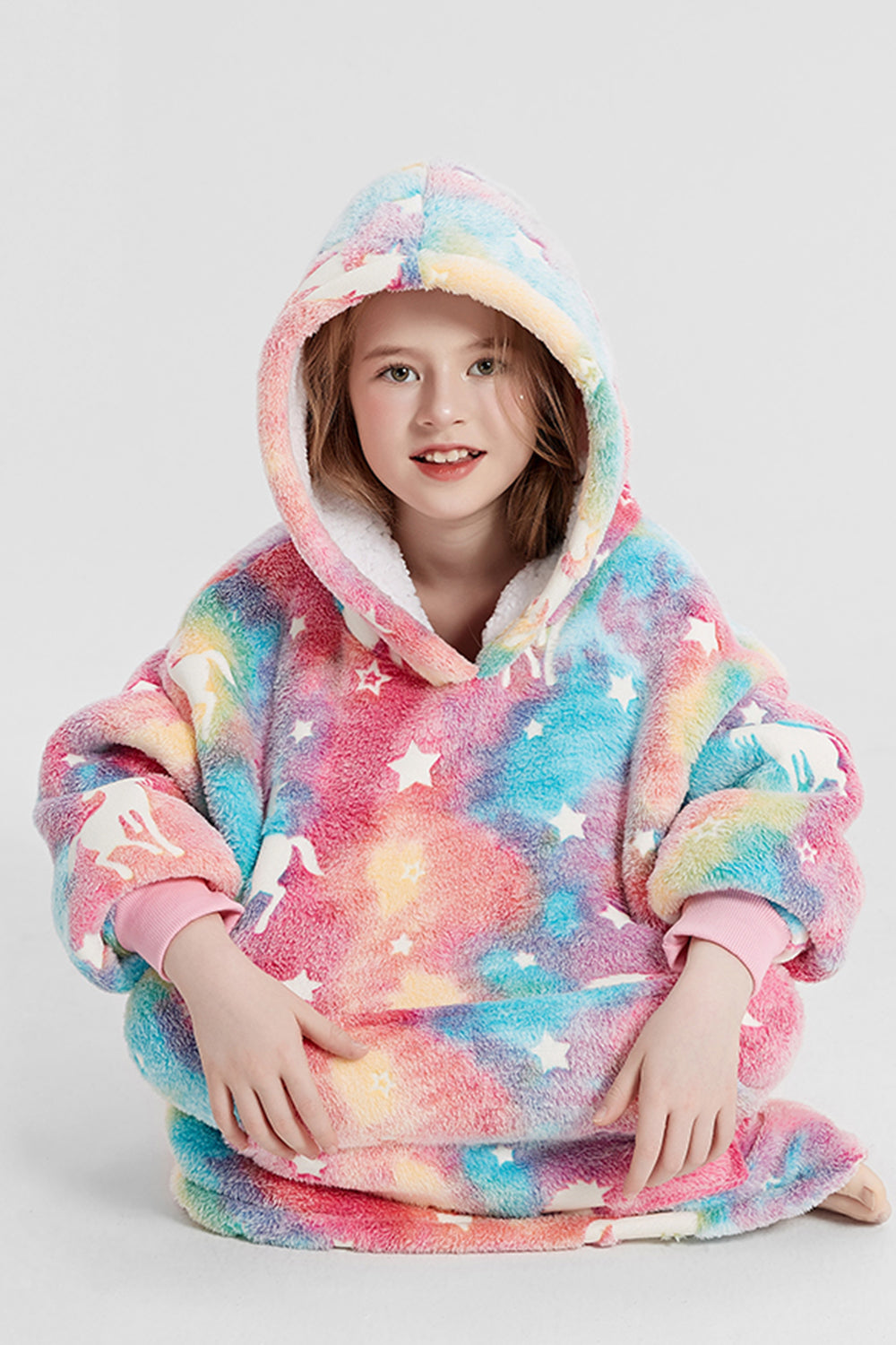 Luminous Pattern Oversize Long Sleeve Fuzzy Hoodie