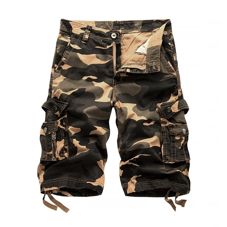 Men's Cotton Loose Casual Five Point Camo Multi Pocket Cargo Shorts