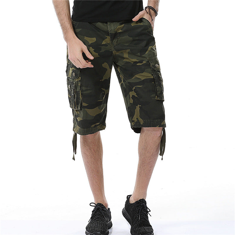 Men's Cotton Loose Casual Five Point Camo Multi Pocket Cargo Shorts