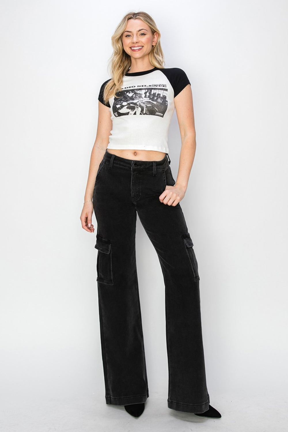 Risen Full Size High Rise Wide Leg Cargo Jeans