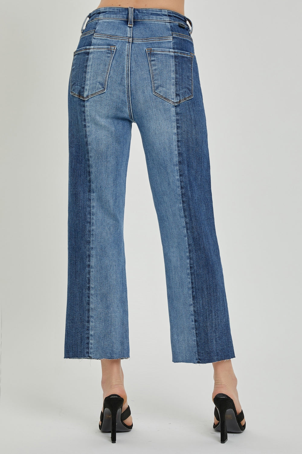 RISEN Full Size Mid-Rise Waist Two-Tones Jeans with Pockets