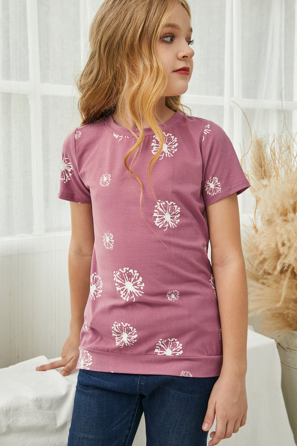 Girls Dandelion Print Round Neck Tee