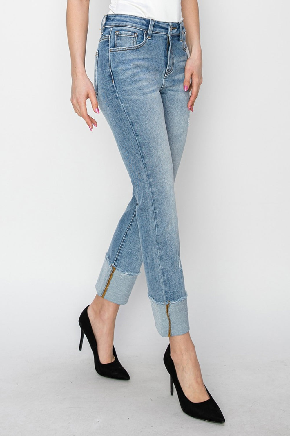 RISEN Full Size High Rise Cuffed Slim Straight Jeans