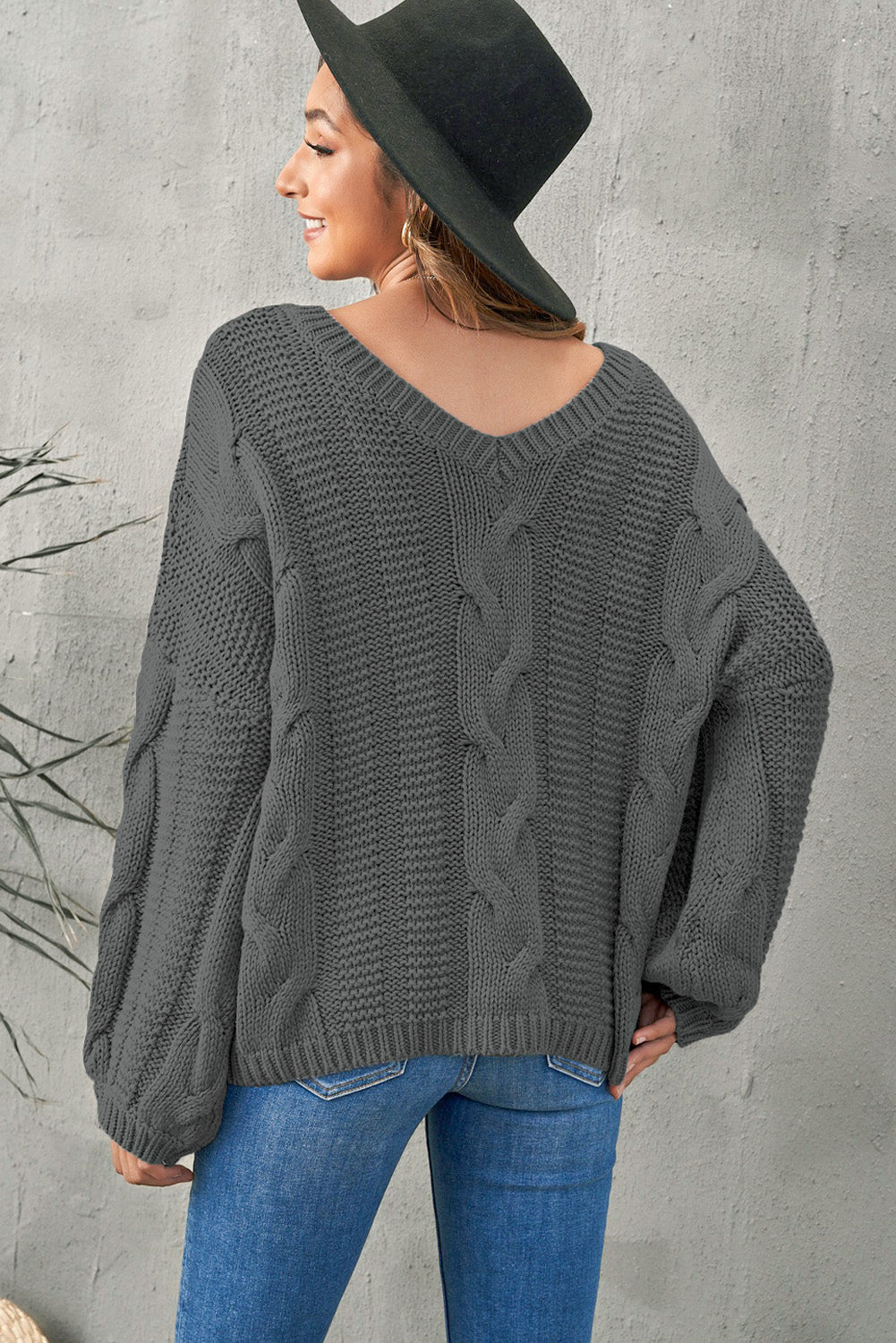 Cable Knit V-Neck Sweater