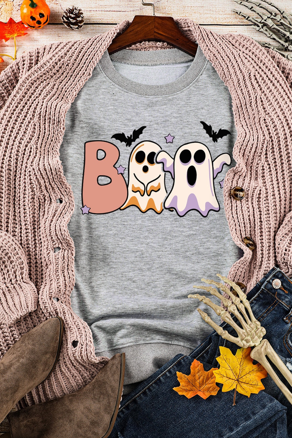 Ghost Graphic Round Neck Sweatshirt