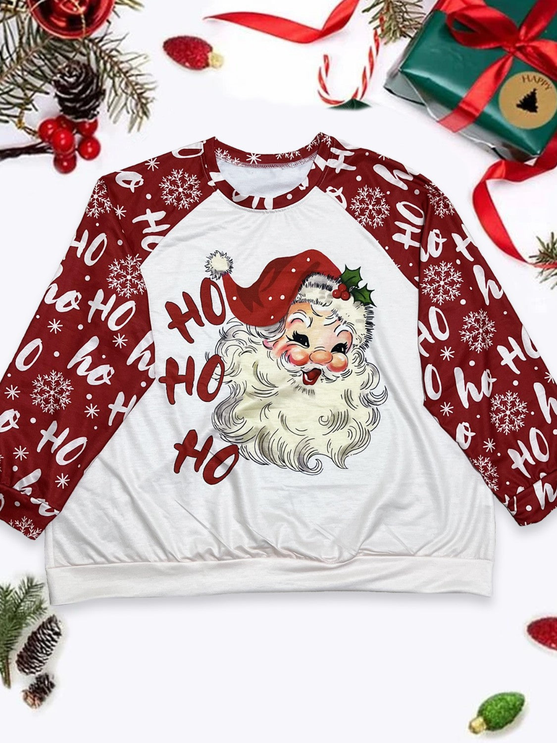 Plus Size Santa Graphic Round Neck Long Sleeve T-Shirt