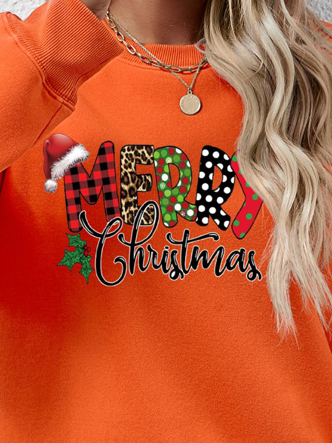 MERRY CHRISTMAS Round Neck Dropped Shoulder Sweatshirt