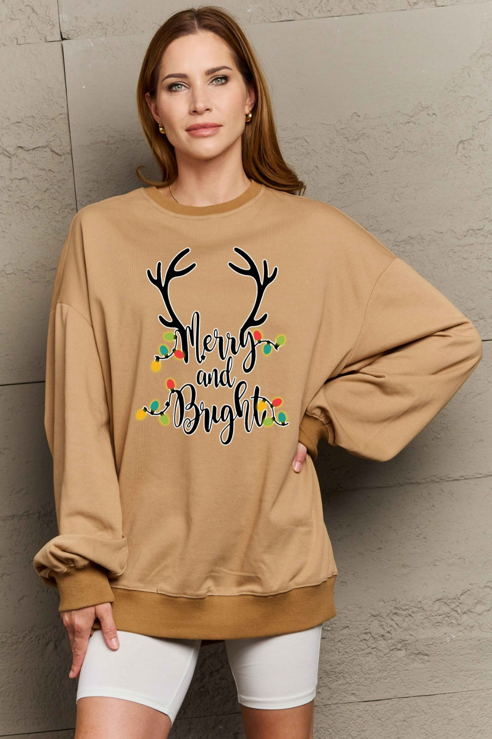 Simply Love Full Size MERRY AND BRIGHT Graphic Sweatshirt