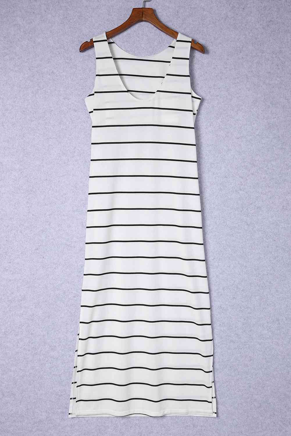 Striped Slit Sleeveless Maxi Dress