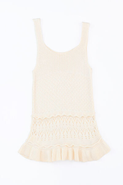 Full Size Ruffled Openwork Wide Strap Tank