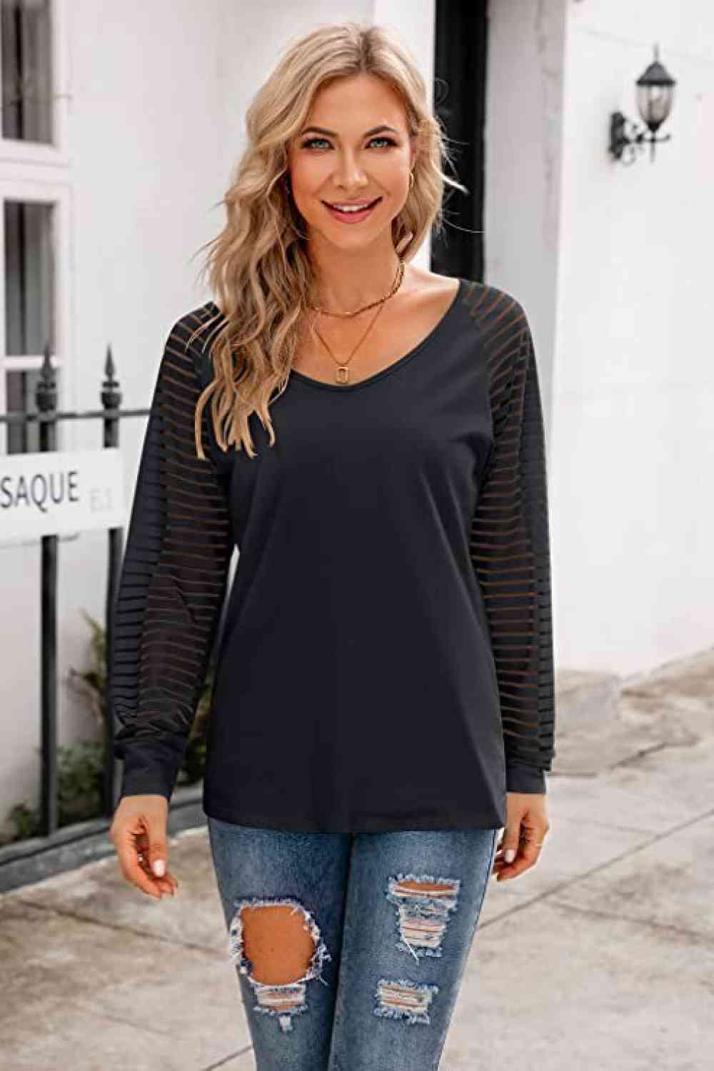 V-Neck Long Raglan Sleeve Top