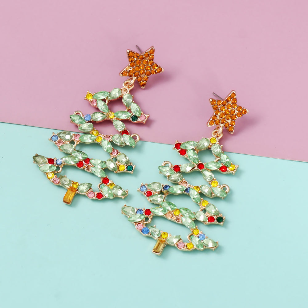 Christmas Tree Rhinestone Alloy Earrings