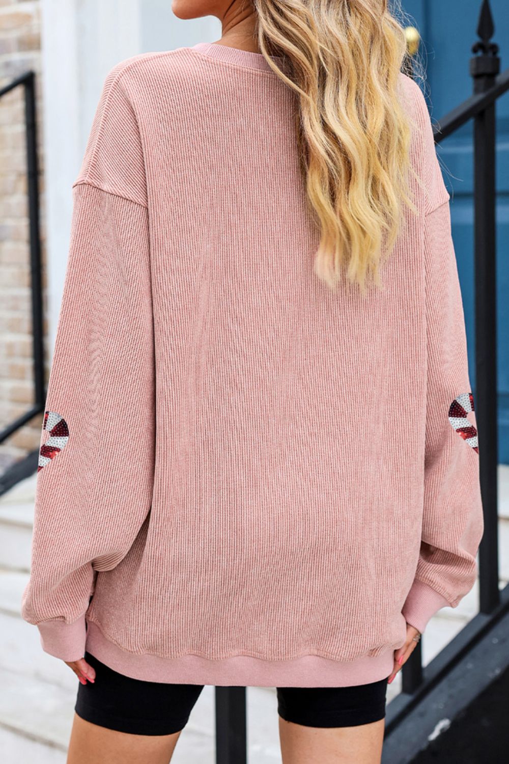 Candy Cane Sequin Dropped Shoulder Sweatshirt