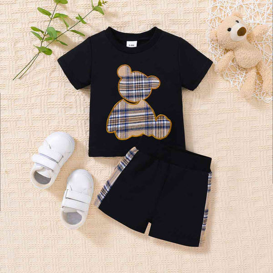 Baby Bear Graphic Round Neck Tee and Short Set