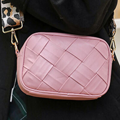 PU Leather Woven Crossbody Bag