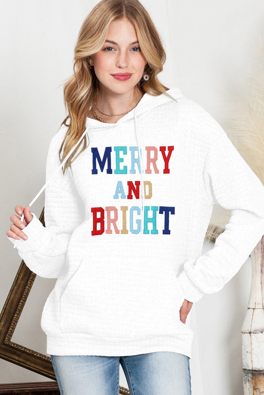 MERRY AND BRIGHT Waffle-Knit Drawstring Hoodie