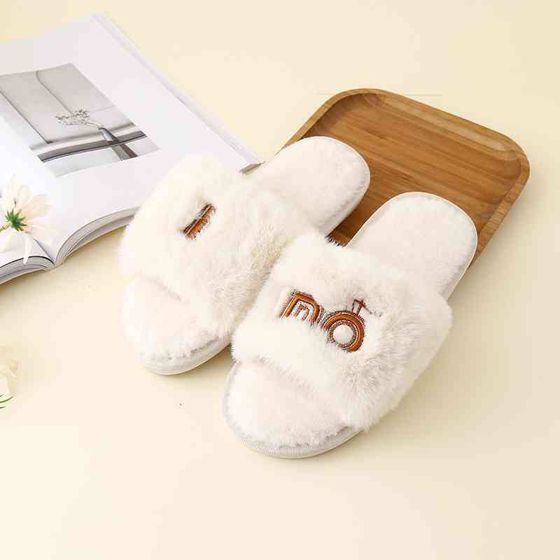 Faux Fur Open Toe Slippers