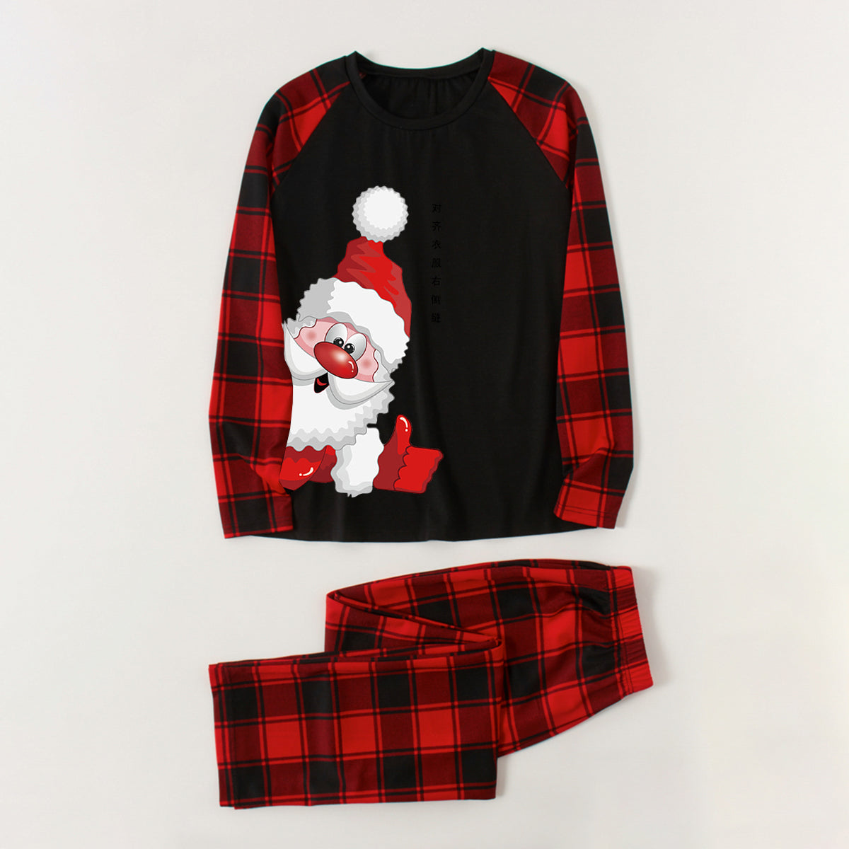 Santa Graphic Top and Plaid Pants Set