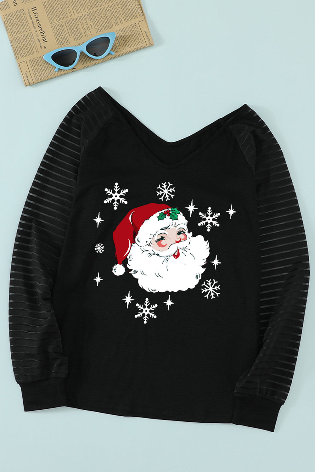 Santa Graphic Striped Long Sleeve T-Shirt