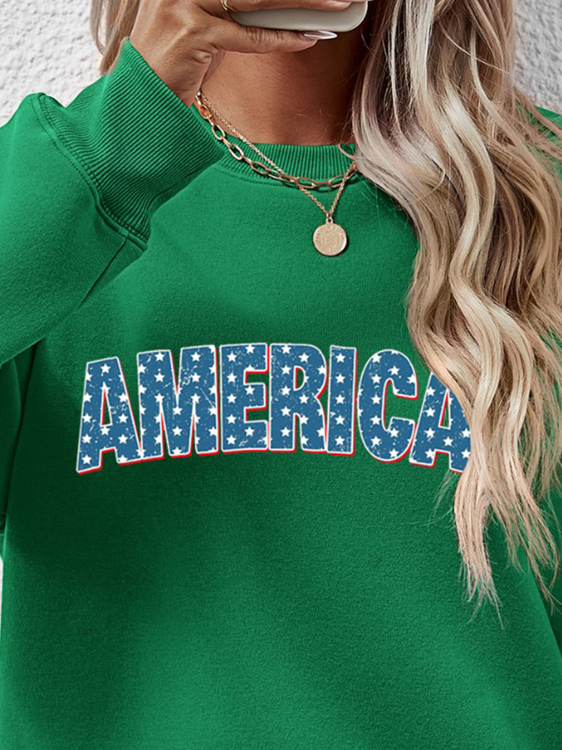 AMERICA Round Neck Dropped Shoulder Sweatshirt