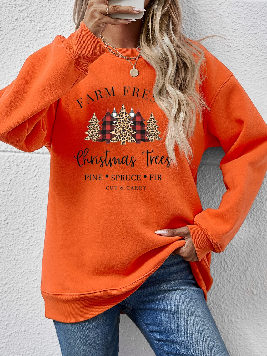 Graphic Round Neck Long Sleeve Sweatshirt