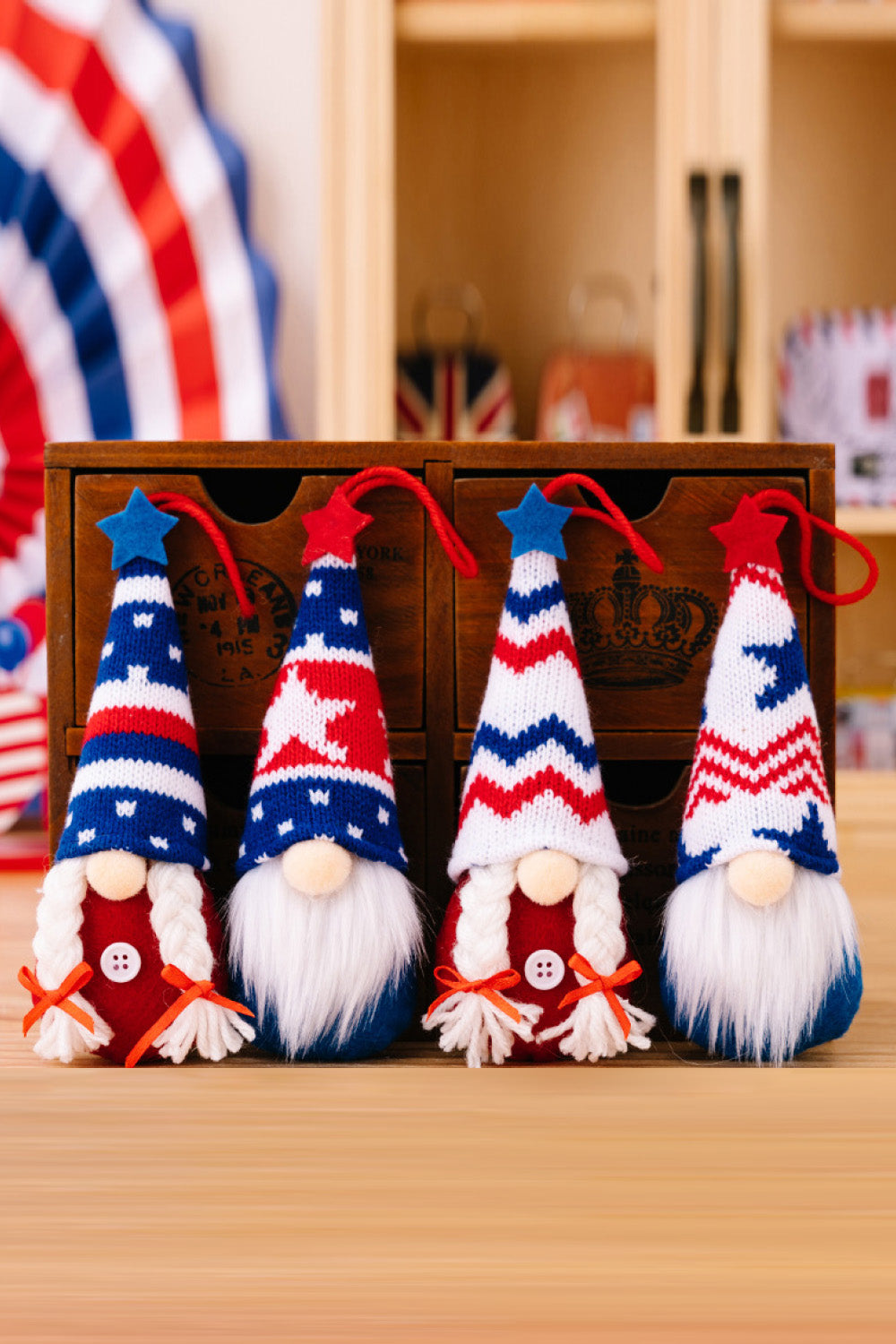 4-Piece Independence Day Knit Hanging Gnomes