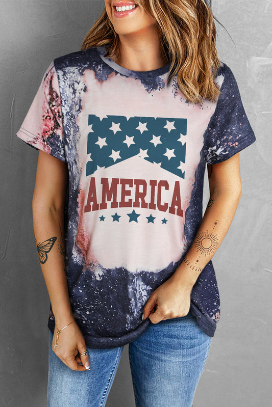 Printed AMERICA Graphic Round Neck Short Sleeve Tee