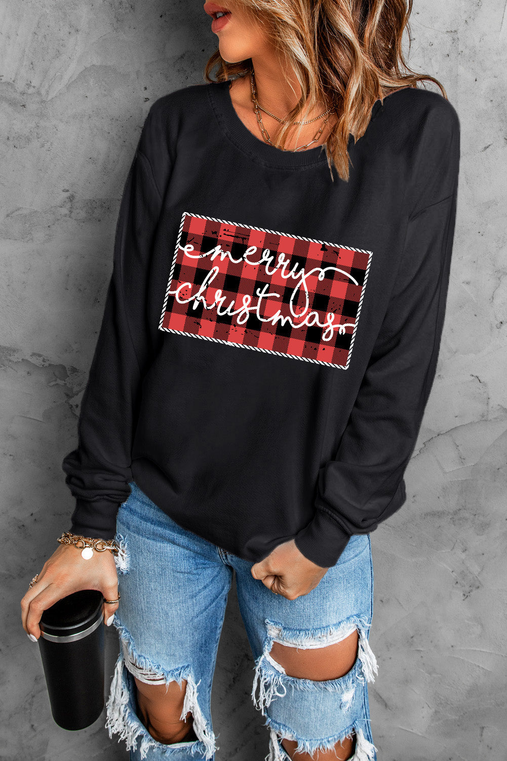 Graphic Round Neck Dropped Shoulder Sweatshirt