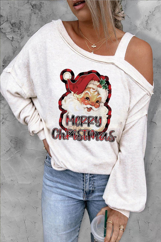 MERRY CHRISTMAS Graphic Asymmetrical Neck Top