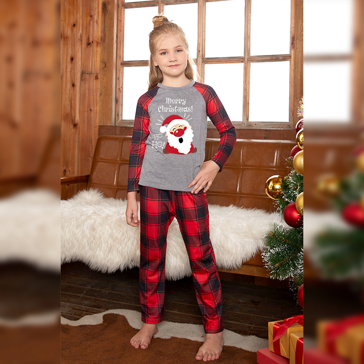 MERRY CHRISTMAS Graphic Top and Plaid Pants Set