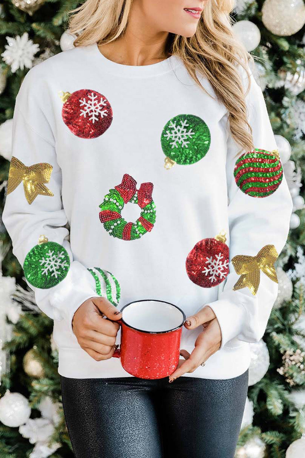 Sequin Patch Christmas Element Sweatshirt