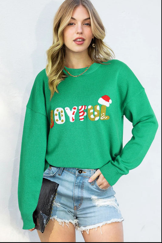 JOYFUL Round Neck Dropped Shoulder Sweater