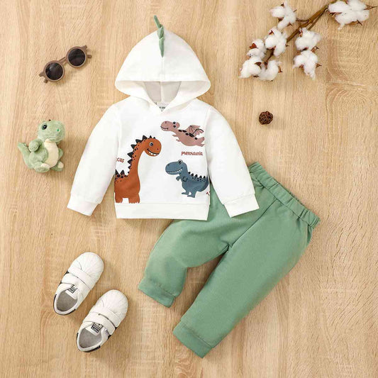 Dinosaur Graphic Hoodie and Pants Set