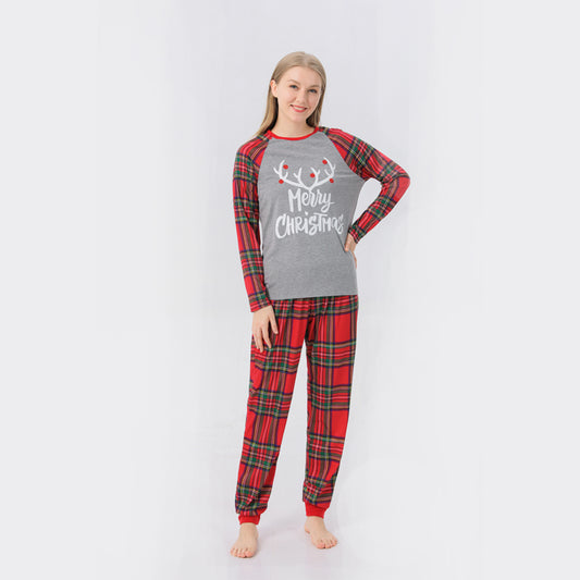 Women MERRY CHRISTMAS Graphic Top and Plaid Pants Set