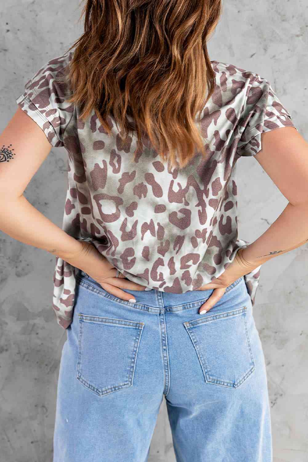 Leopard Layered Flutter Sleeve Tee Shirt