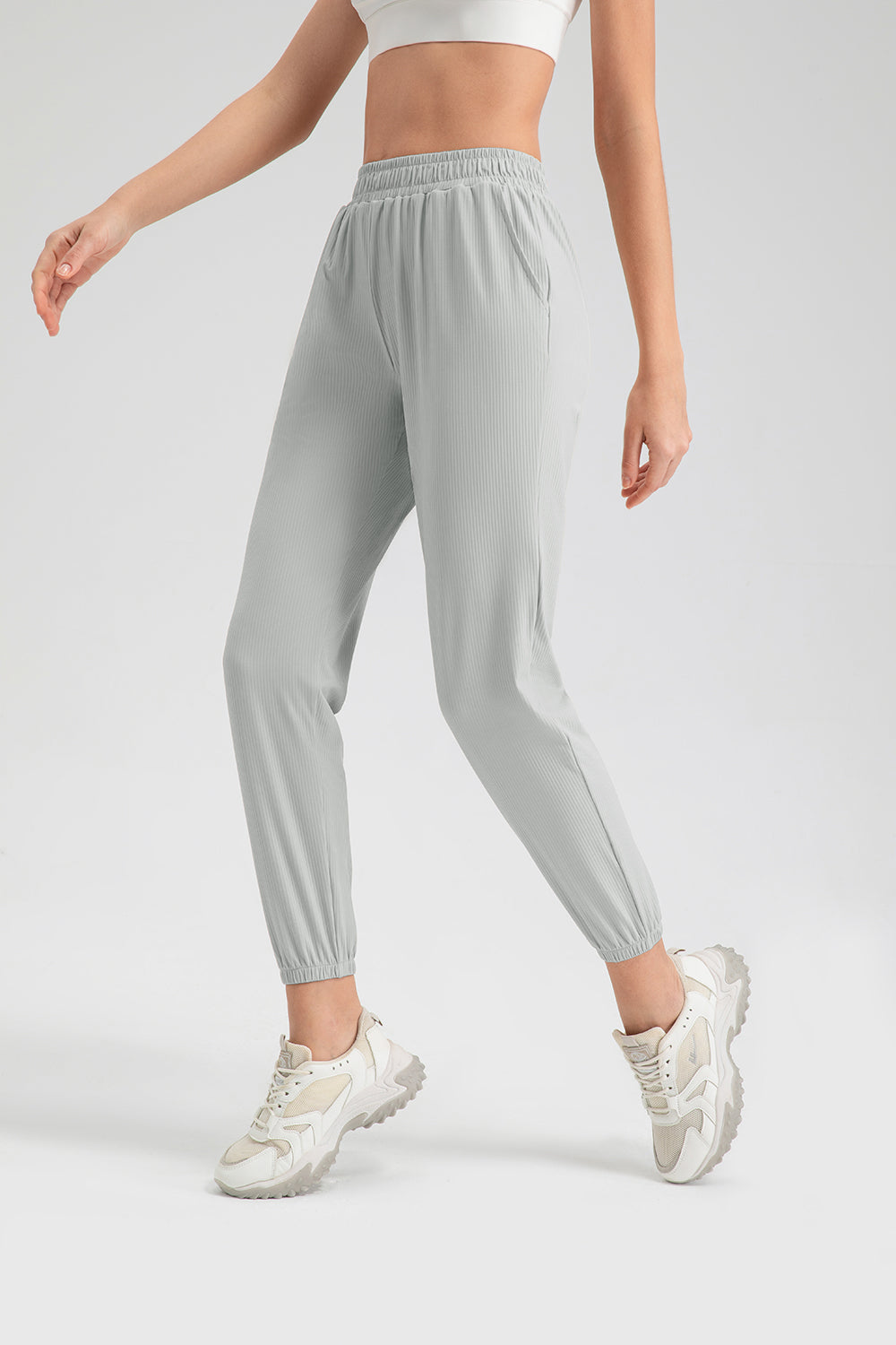 Elastic Waist Active Pants with Pockets