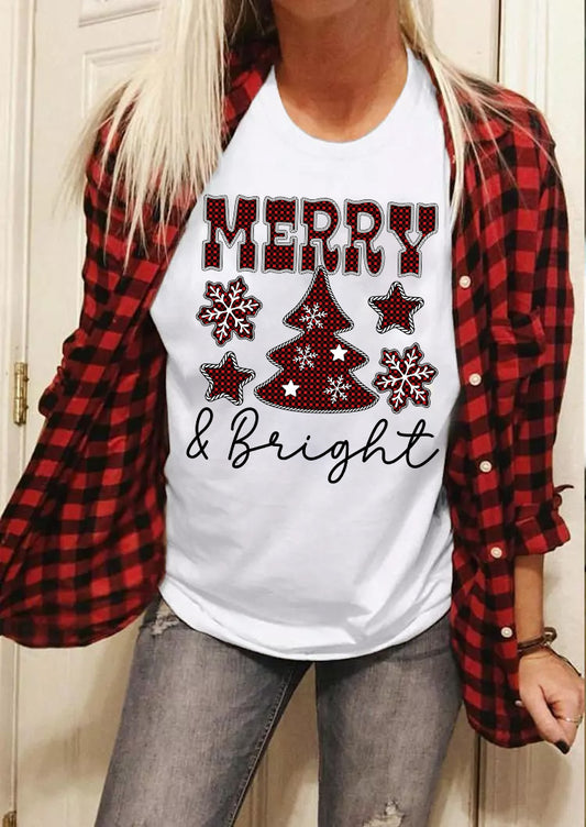 MERRY & BRIGHT Round Neck Short Sleeve T-Shirt