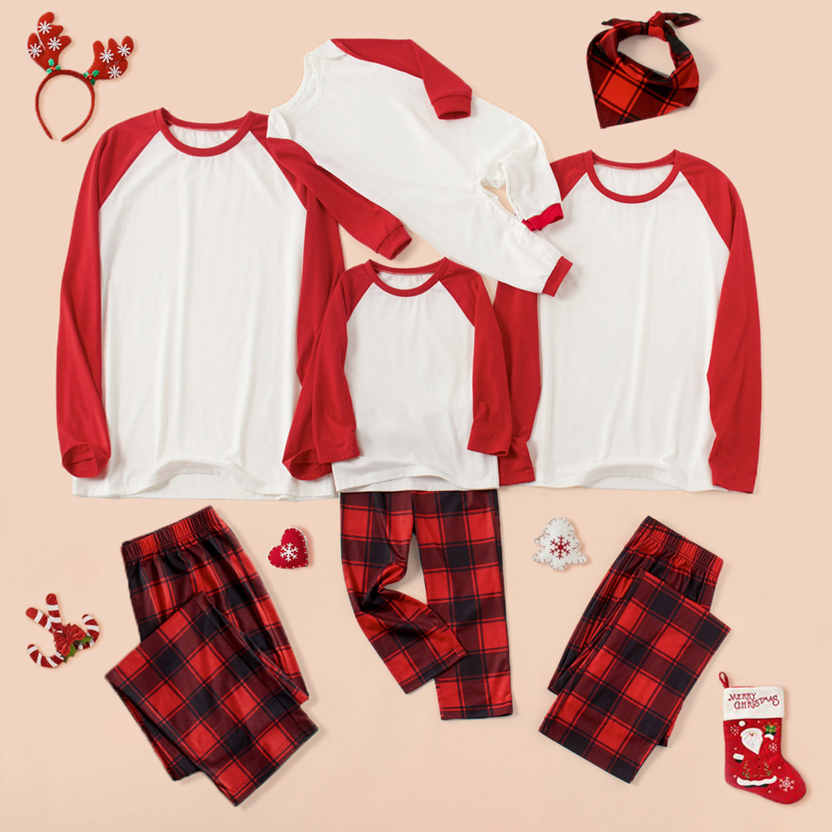 Raglan Sleeve Top and Plaid Pants Set