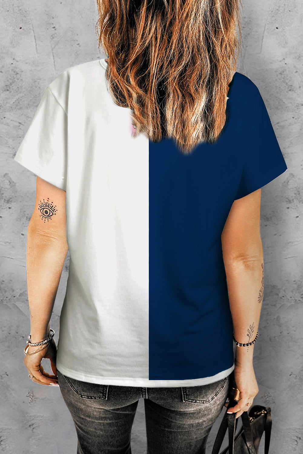 Star Contrast V-Neck Short Sleeve T-Shirt