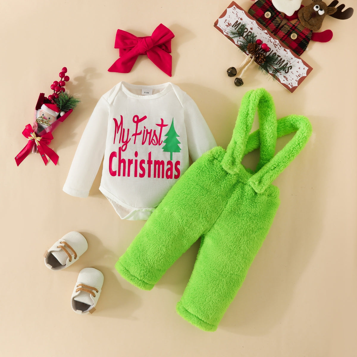 MY FIRST CHRISTMAS Graphic Bodysuit and Overalls Set