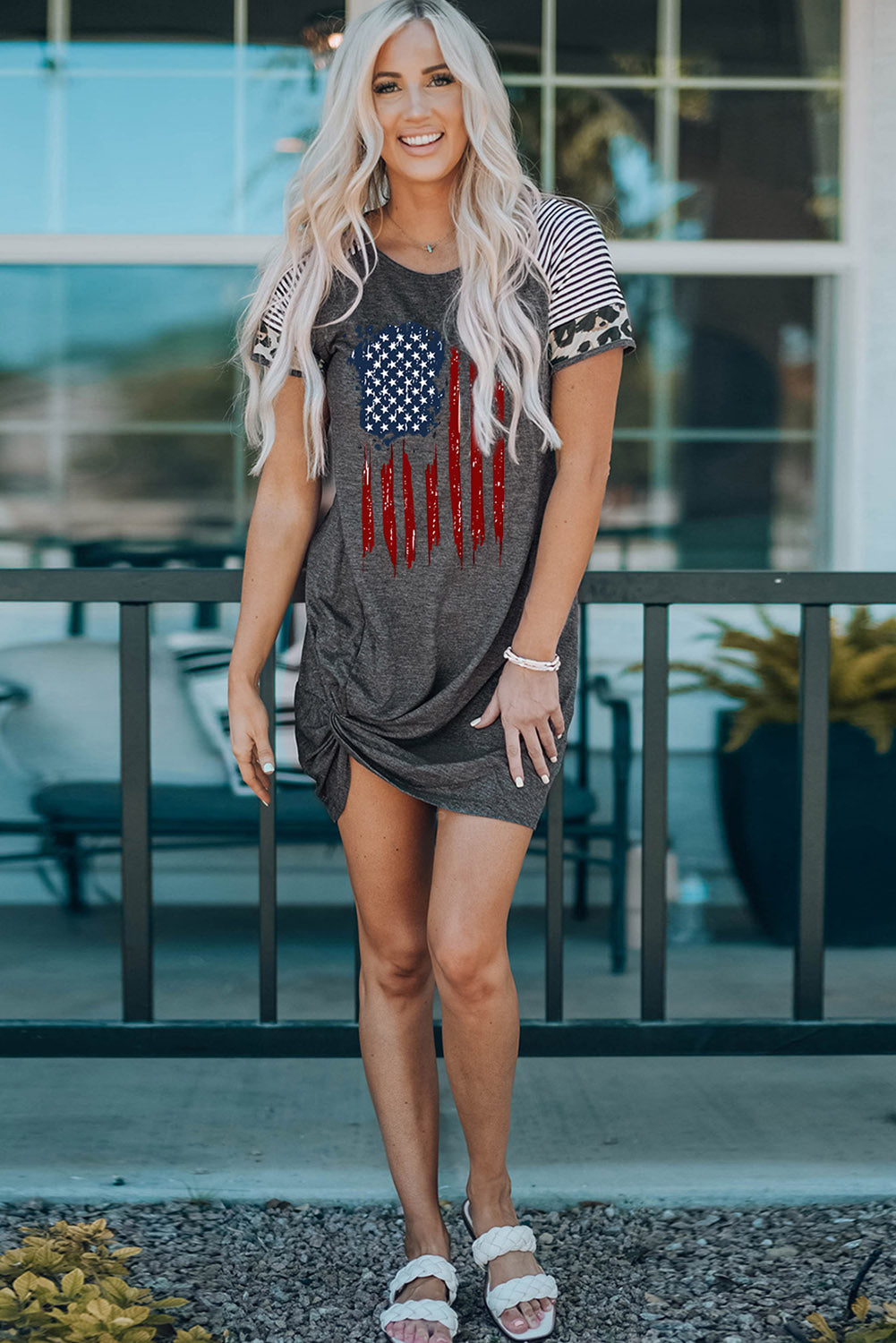 US Flag Graphic Twisted Raglan Sleeve Dress