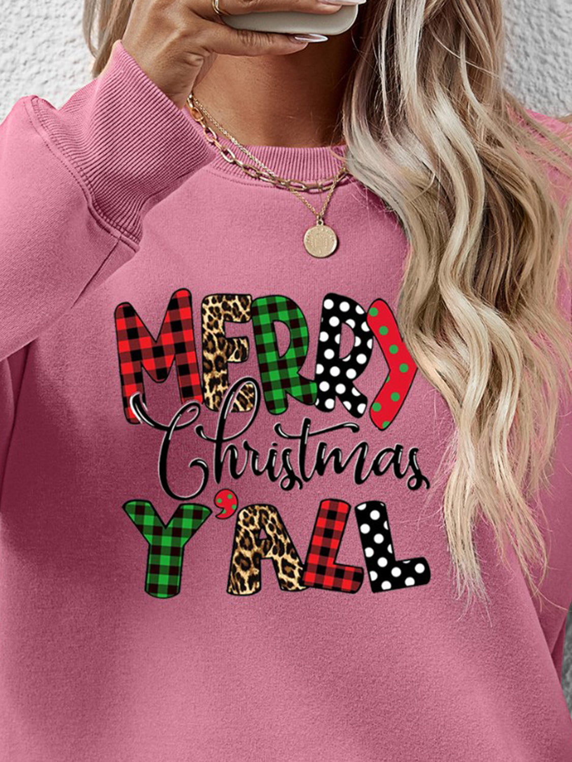 Letter Graphic Round Neck Long Sleeve Sweatshirt