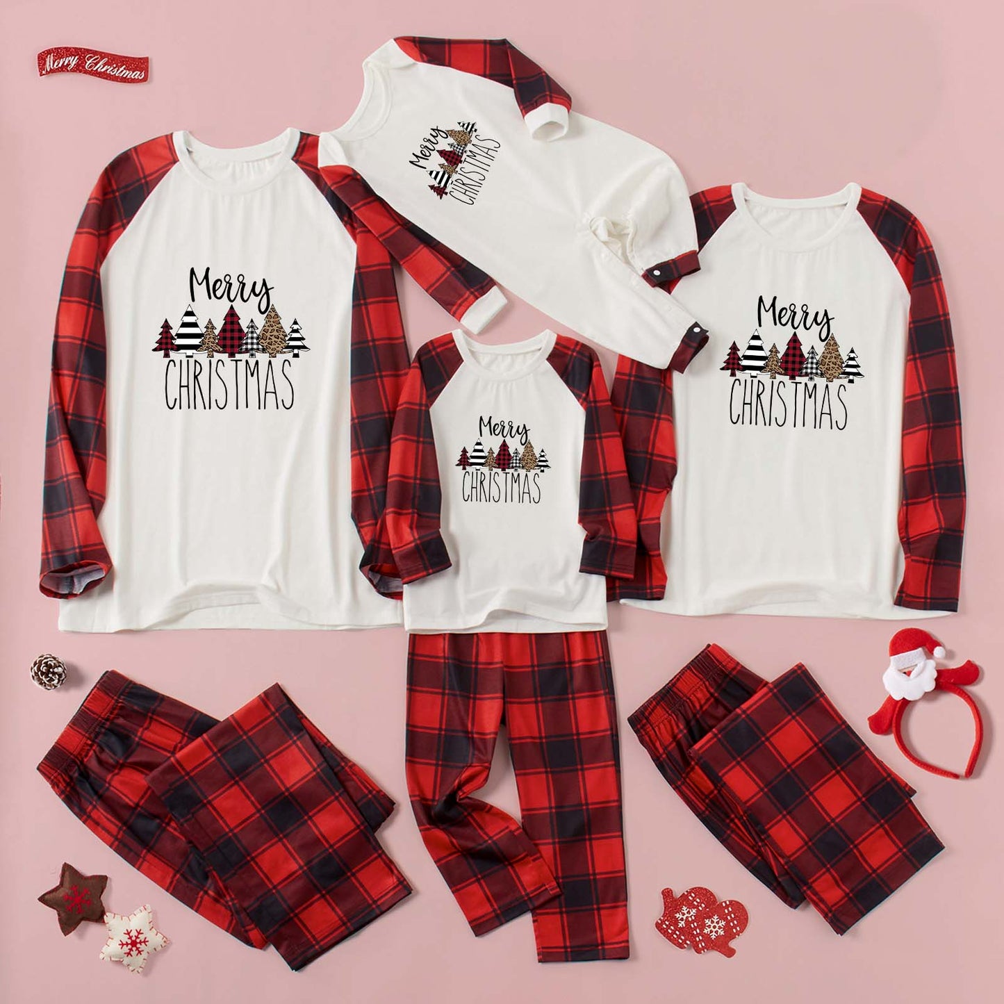 MERRY CHRISTMAS Graphic Top and Plaid Pants Set