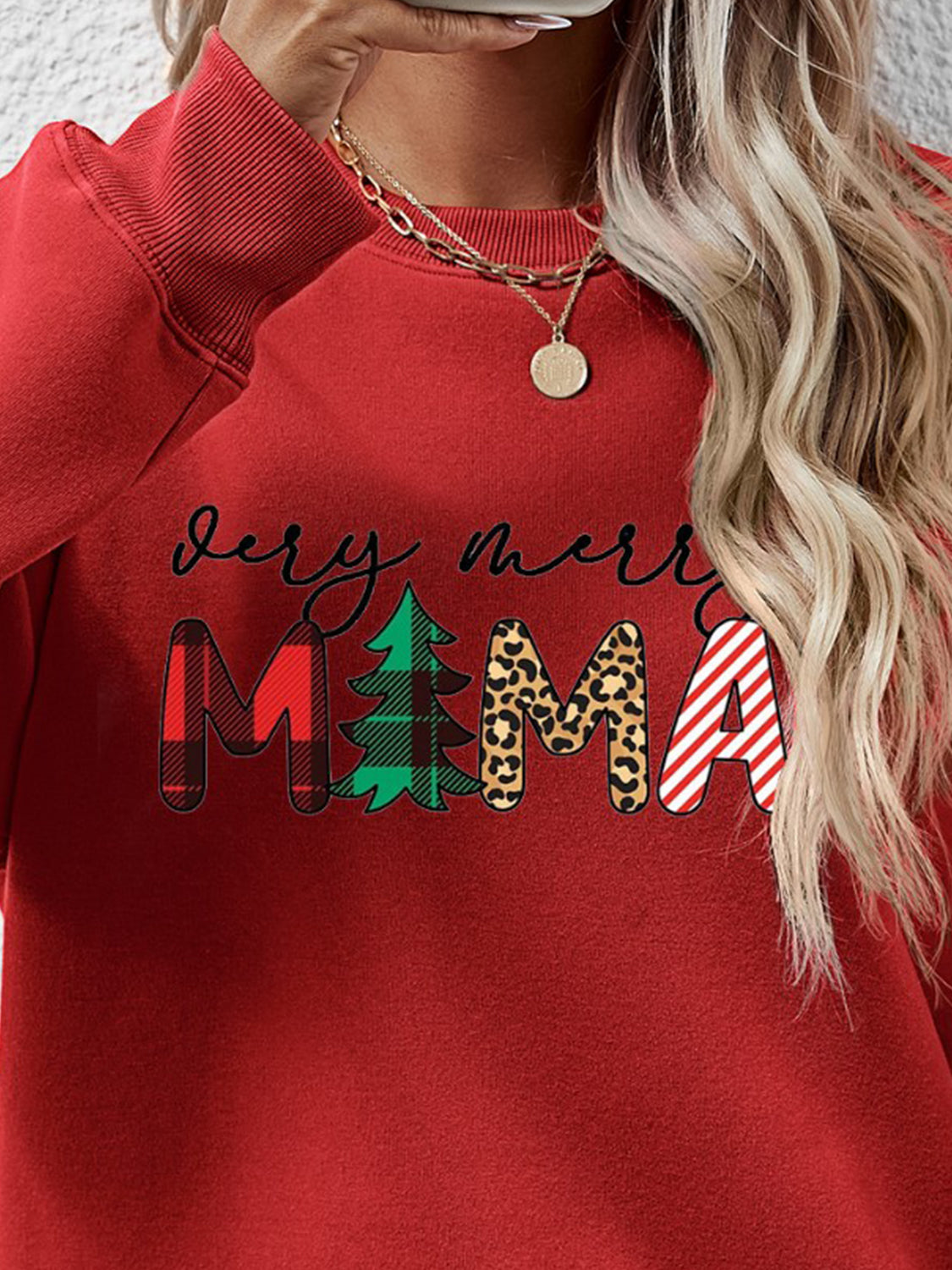 Letter Graphic Round Neck Long Sleeve Sweatshirt