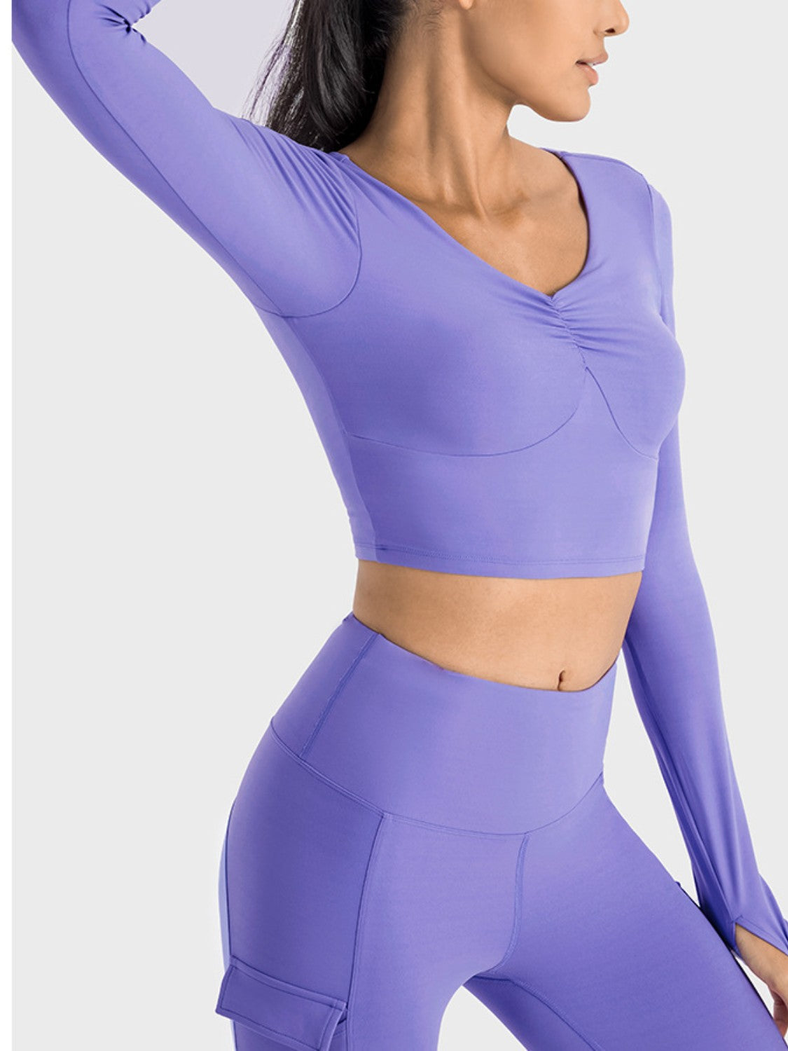 Ruched Cropped Long Sleeve Sports Top