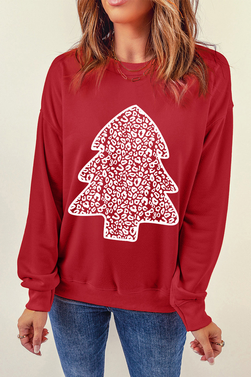 Christmas Tree Graphic Round Neck Sweatshirt