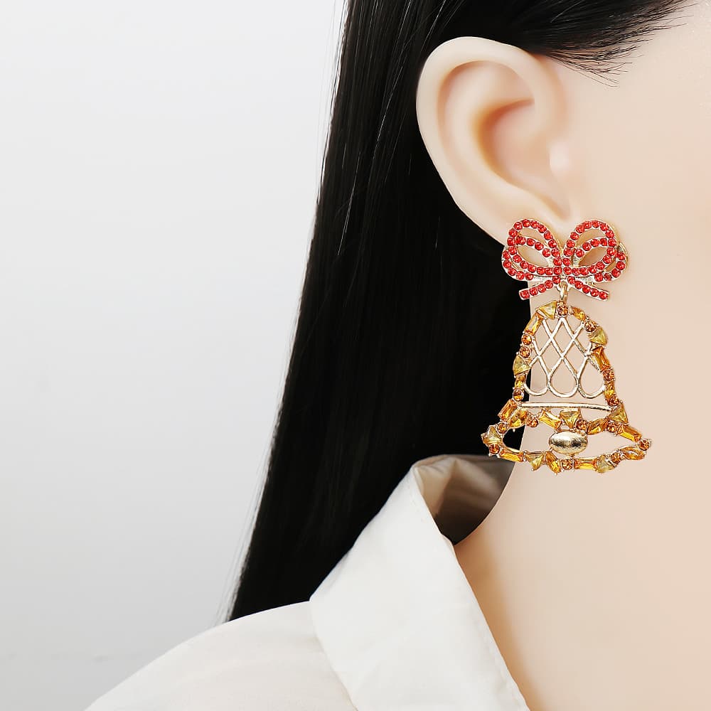 Rhinestone Alloy Christmas Bell Earrings